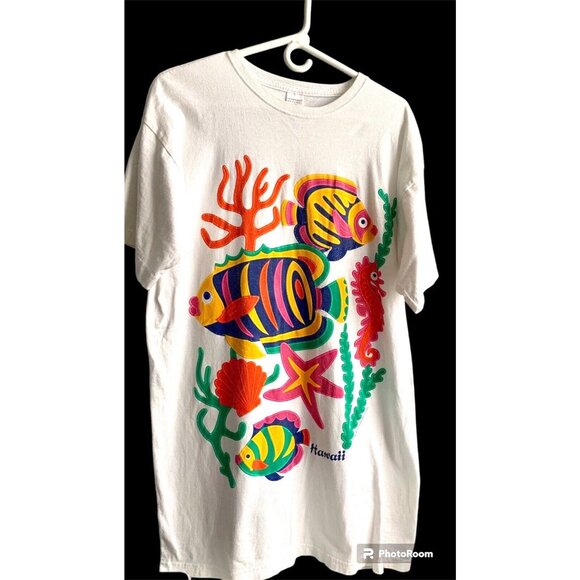 Retro 1994 Heartland Apparel T-shirt Hawaii Beach Tropical Fish Colorful OSFM - Picture 12 of 12